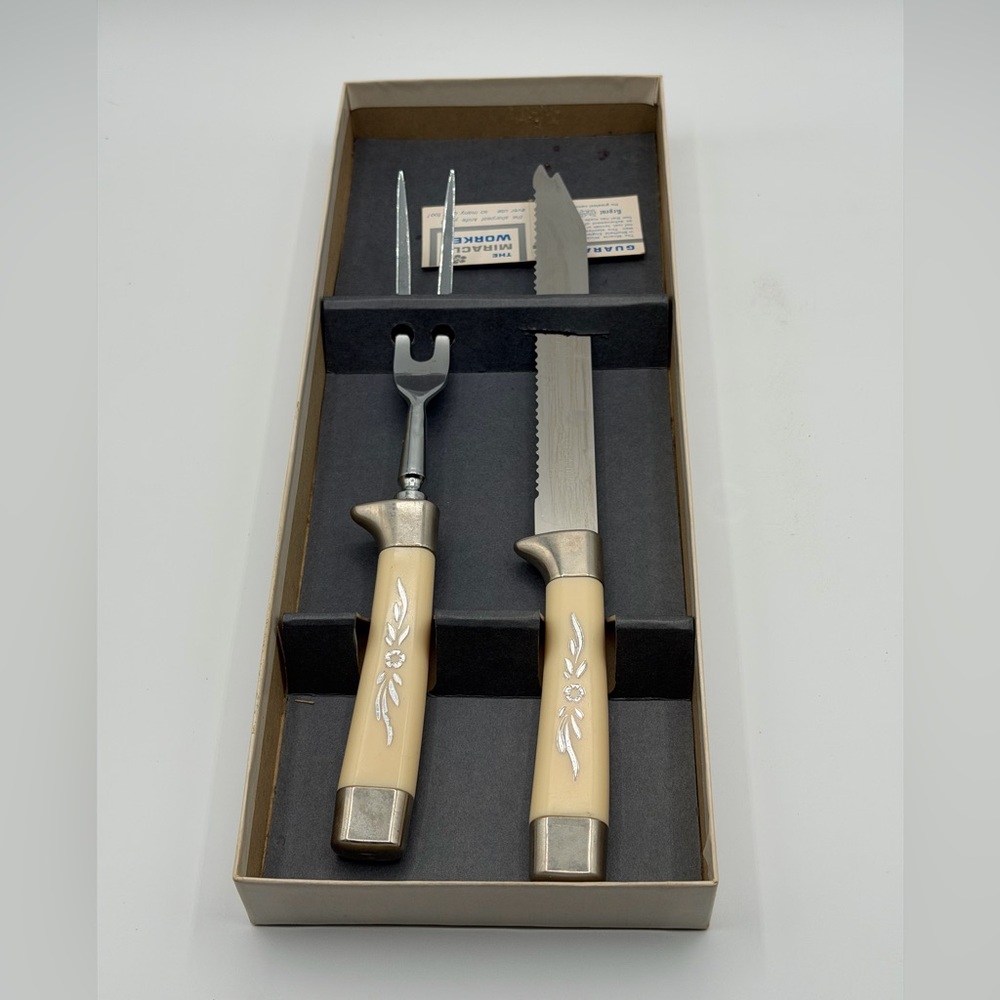 Sheffield 2 Pc Cutlery Set Carving Knife & Meat Fork Floral Stainless Steel - Picture 12 of 16